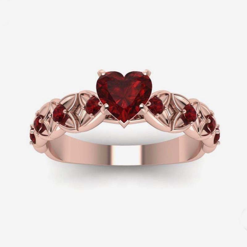 Heart-shaped Red Rhinestone Inlaid Ring