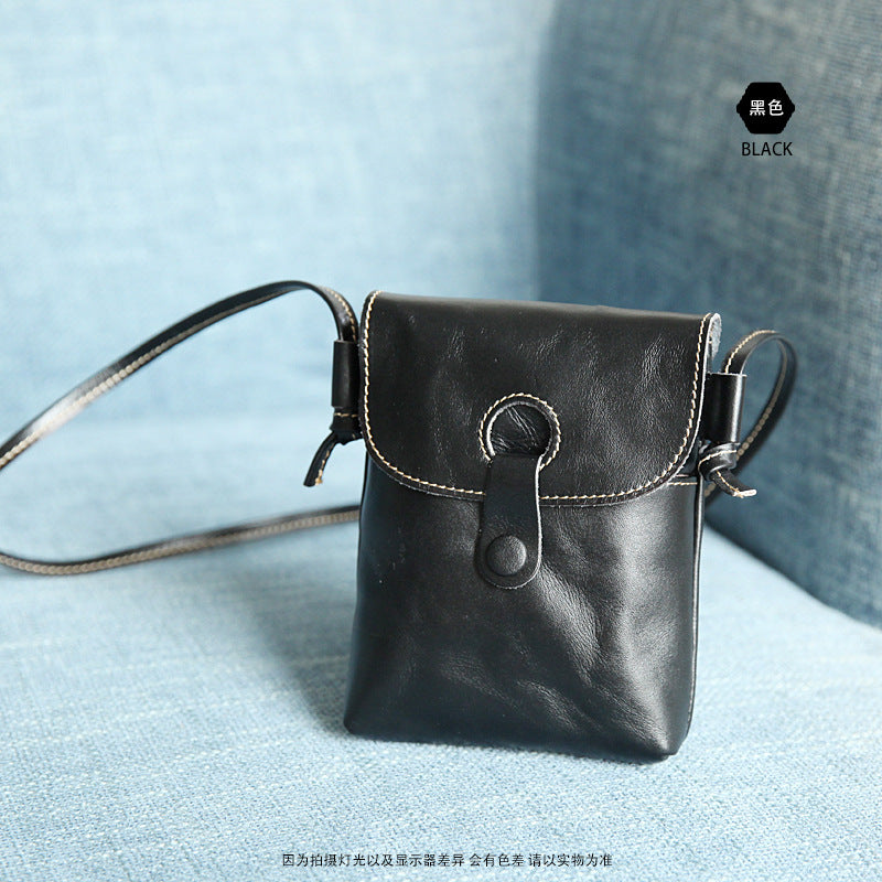 2025 Spring Mobile Phone Bag New Genuine Leather Women's Bag Wholesale Vegetable Tanned Leather Small Crossbody Bag Summer Bag Mobile Phone Bag