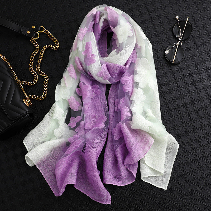 Floral Summer Sun Protection Scarf with Gradient Design