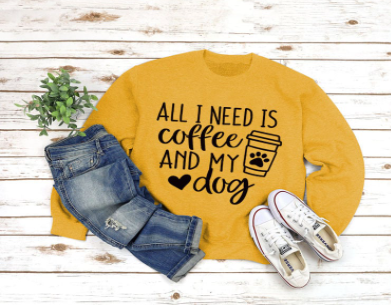 Round Neck Long Sleeve Pullover with ALL I NEED Print