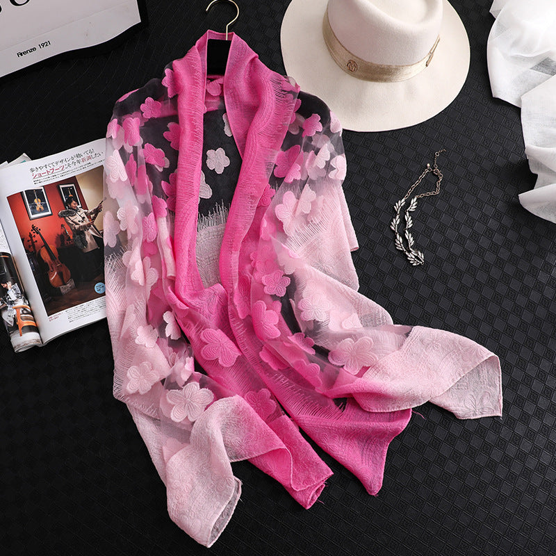 Floral Summer Sun Protection Scarf with Gradient Design