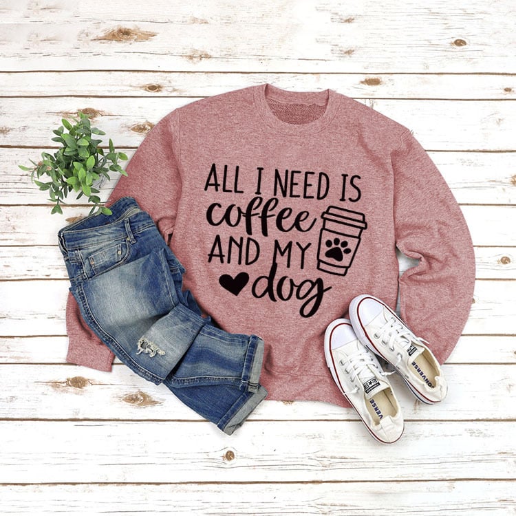 Round Neck Long Sleeve Pullover with ALL I NEED Print