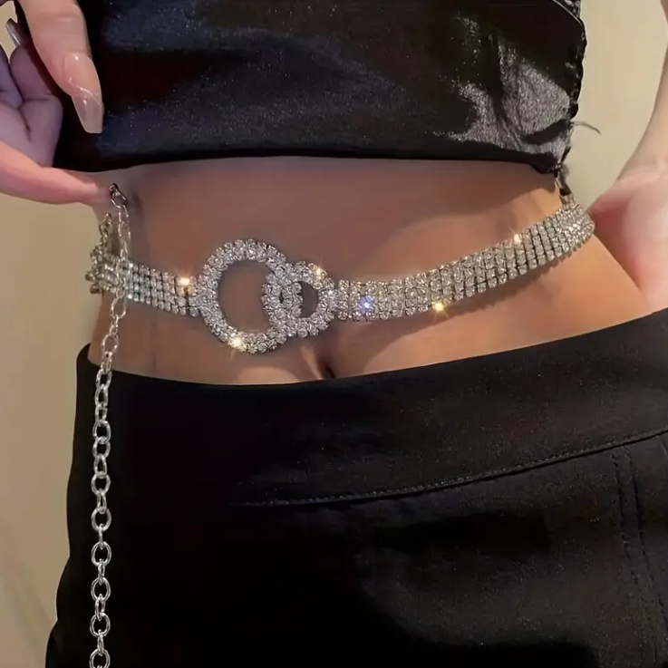 Women's Waist Chain with Diamond Circle Tassel Belt