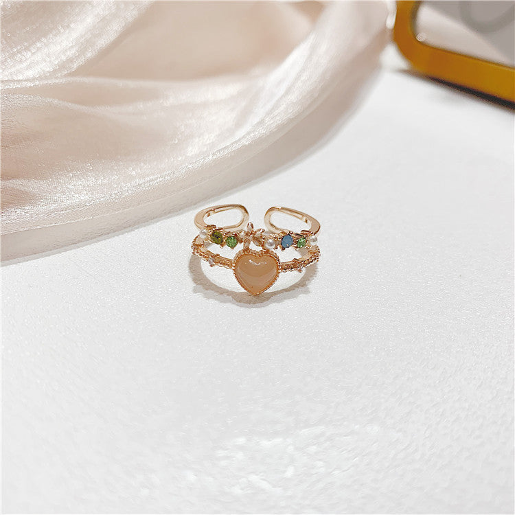 Korean Trendy Heart-Shaped Flower Diamond Ring