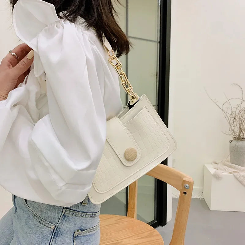 Stone Pattern Wide Strap Small Square Bag for Women