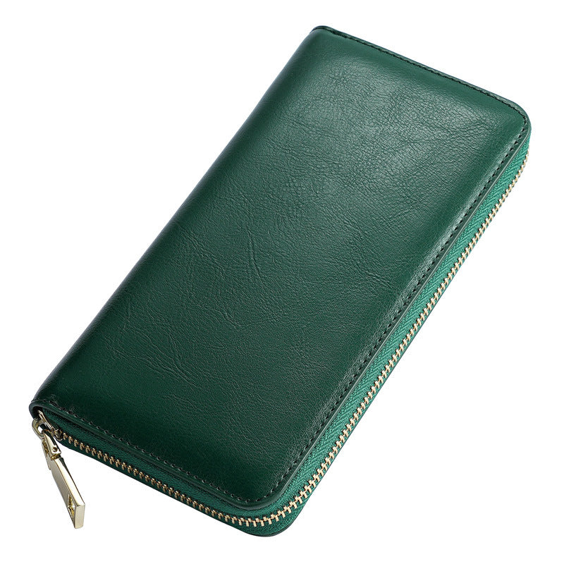Cross-border Oil Wax Cowhide Women's Wallet Leather Long Zipper Men's Wallet Japan Amazon Explosions