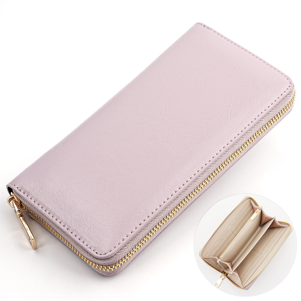 Cross-border Oil Wax Cowhide Women's Wallet Leather Long Zipper Men's Wallet Japan Amazon Explosions