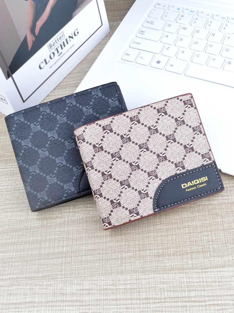 New Men's wallet men's short multi-card card holder European and American retro wallet men's youth plaid printed Soft Wallet