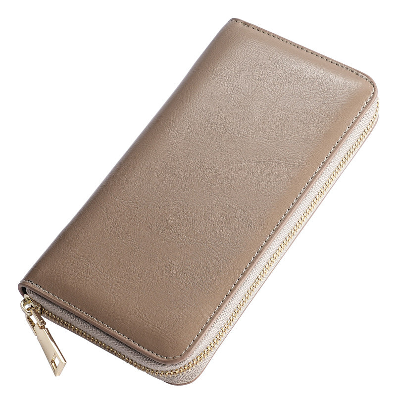 Cross-border Oil Wax Cowhide Women's Wallet Leather Long Zipper Men's Wallet Japan Amazon Explosions