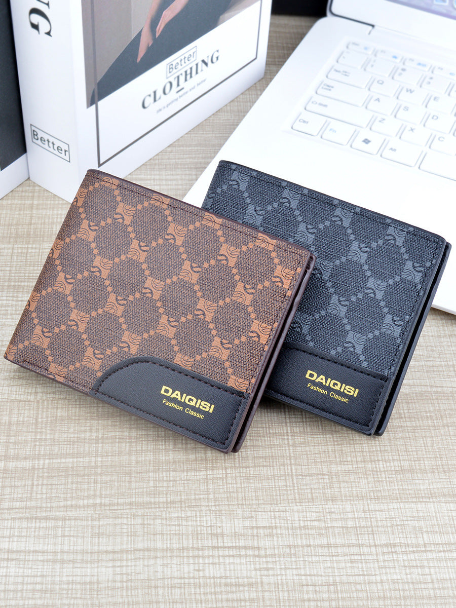 New Men's wallet men's short multi-card card holder European and American retro wallet men's youth plaid printed Soft Wallet