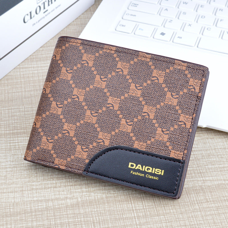 New Men's wallet men's short multi-card card holder European and American retro wallet men's youth plaid printed Soft Wallet