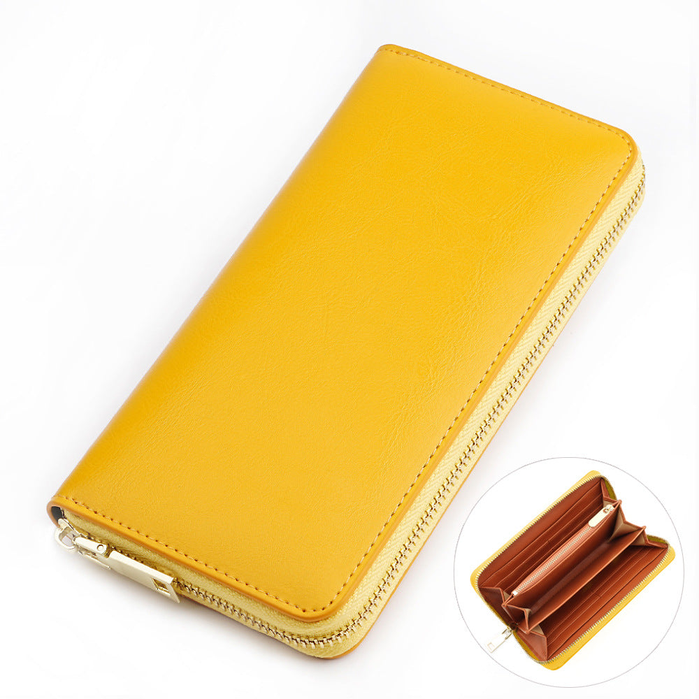 Cross-border Oil Wax Cowhide Women's Wallet Leather Long Zipper Men's Wallet Japan Amazon Explosions