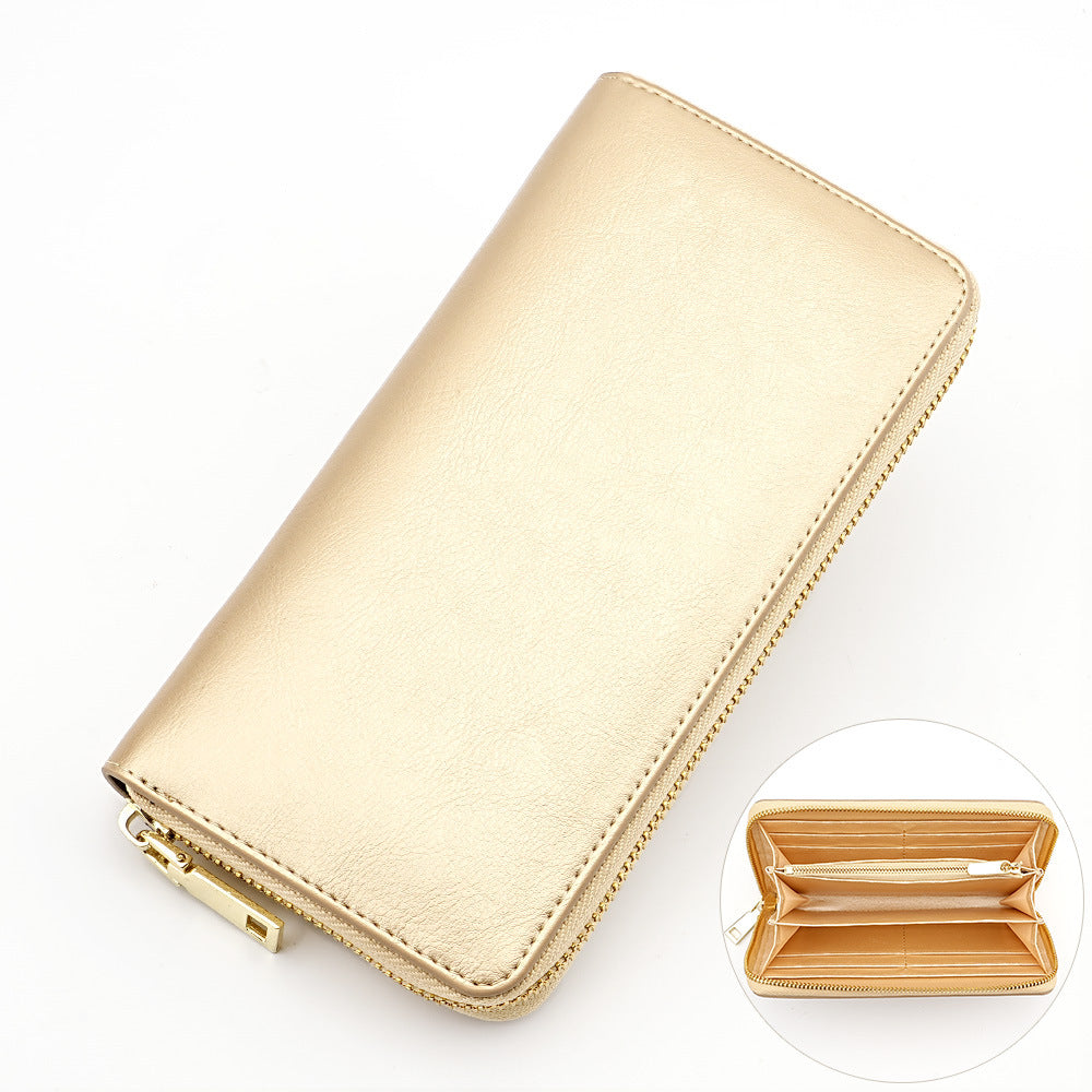 Cross-border Oil Wax Cowhide Women's Wallet Leather Long Zipper Men's Wallet Japan Amazon Explosions