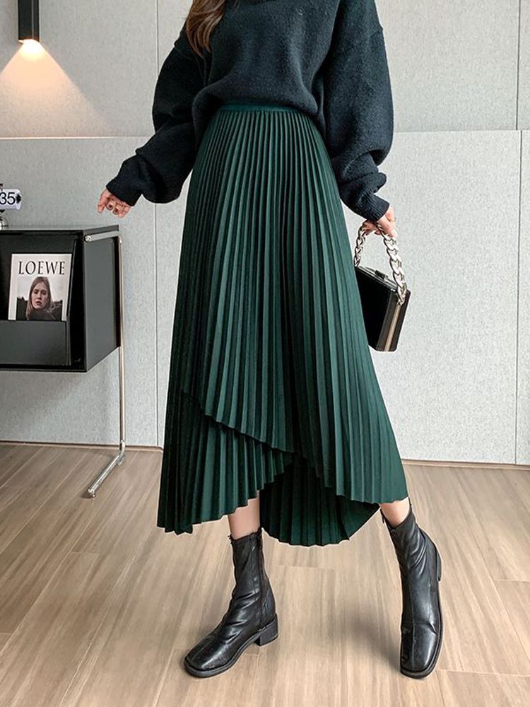 Elegant Mid-Length Solid Color Skirt for Office Wear