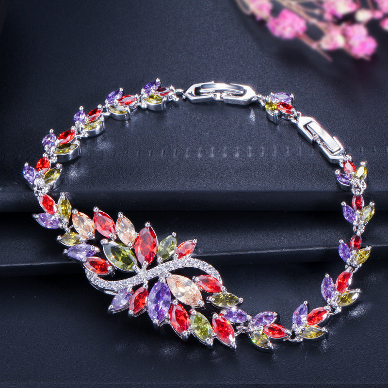 Elegant Multi-Color Zircon Bracelet with Diamond Inlay