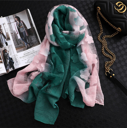 Floral Summer Sun Protection Scarf with Gradient Design