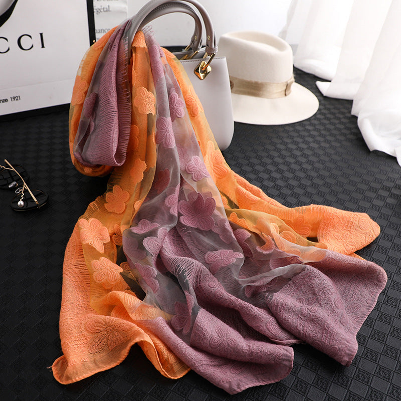 Floral Summer Sun Protection Scarf with Gradient Design