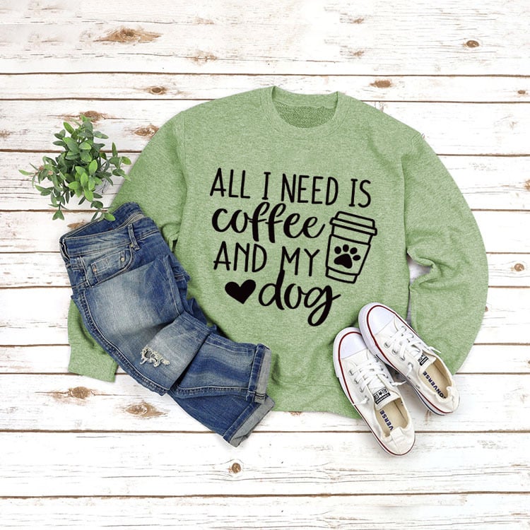 Round Neck Long Sleeve Pullover with ALL I NEED Print