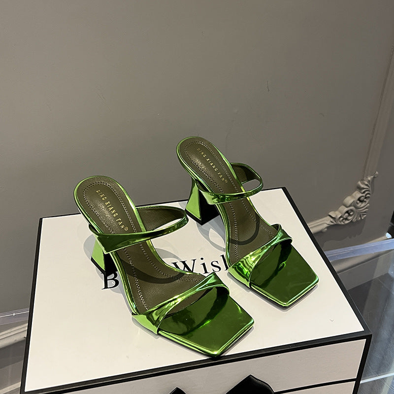 2023 Fashionable Chunky Heel Open-Toe Slide Sandals