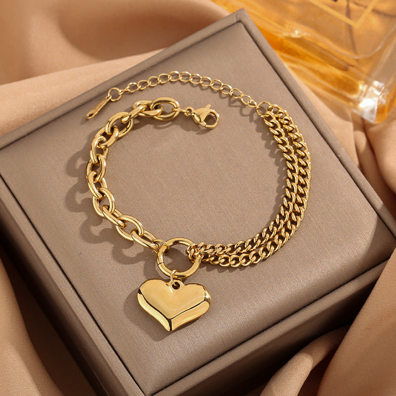 Hip Hop Double-layer Peach Heart Stainless Steel Bracelet