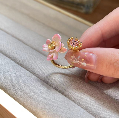 Three-Dimensional Flower Enamel Ring for Women