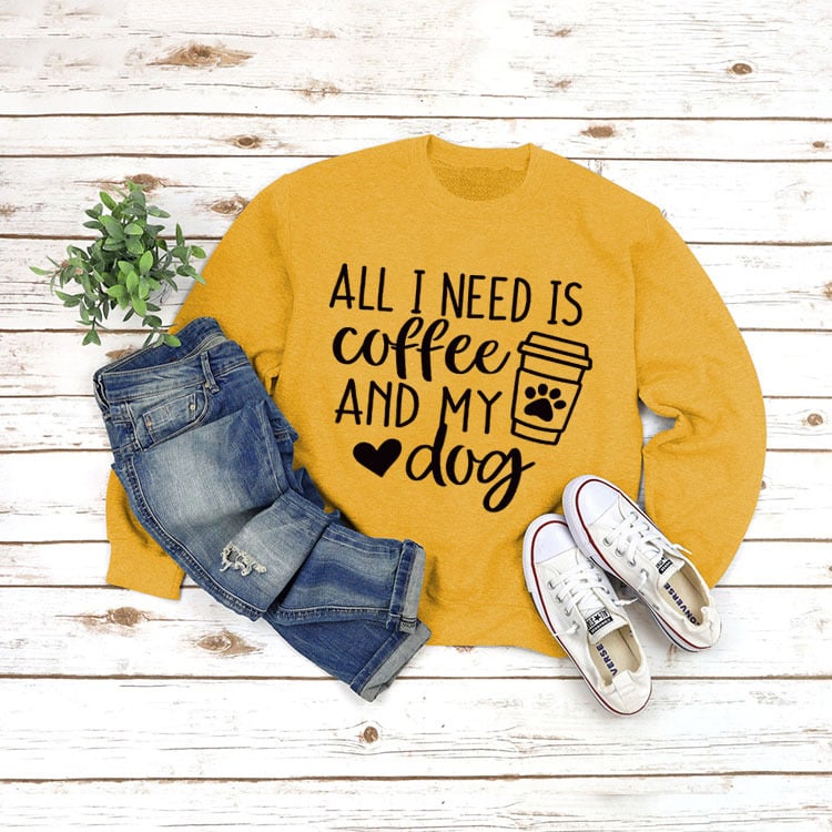 Round Neck Long Sleeve Pullover with ALL I NEED Print