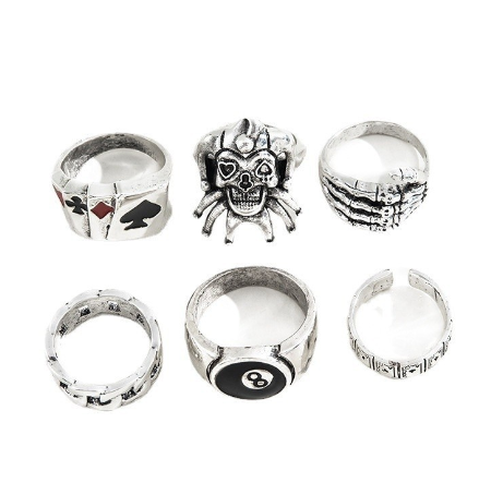 Retro Clown Drip Ring Set - 6-Piece Alloy Poker Cards