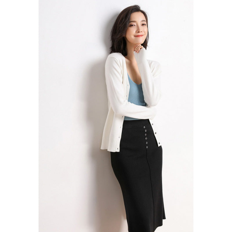 Korean Slim Fit V-Neck Cardigan for Women