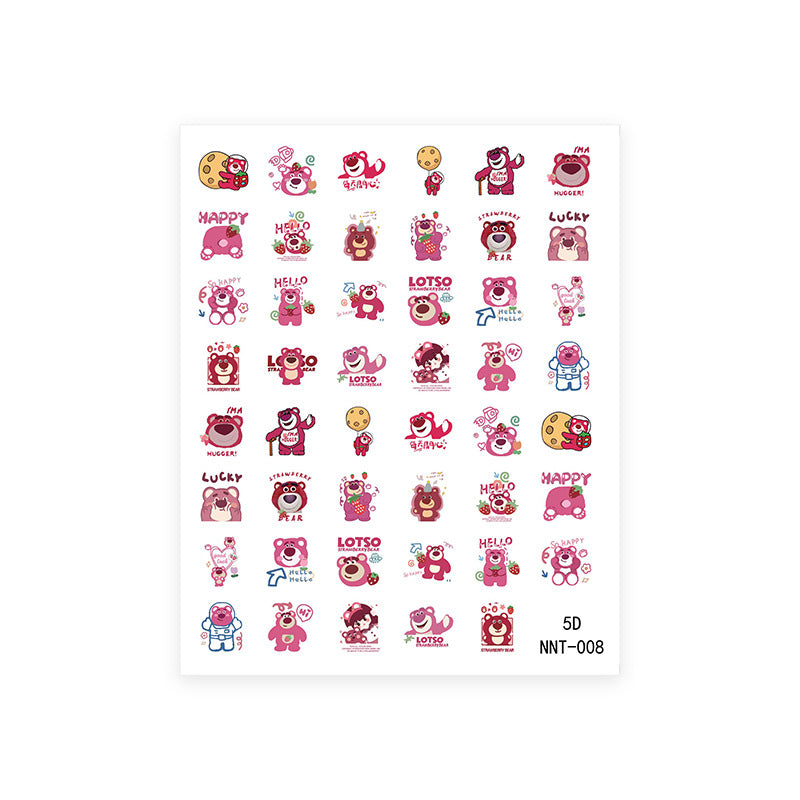5D Strawberry Bear Nail Stickers for Cute Decor