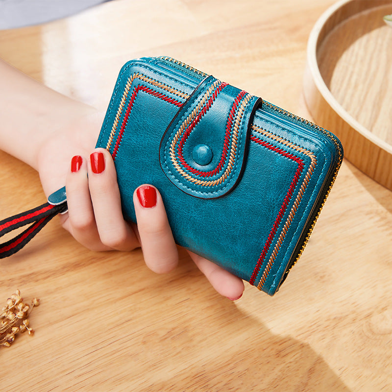 Retro Oil Wax Euro-American Multi-Slot Women's Purse