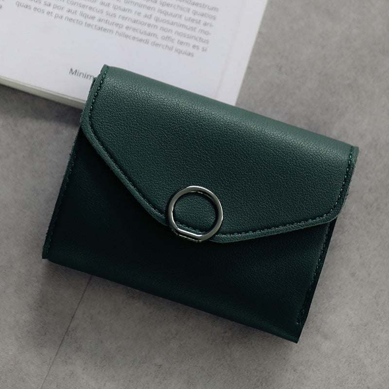 Tri-Fold Simple Buckle Wallet with Small Circle Design
