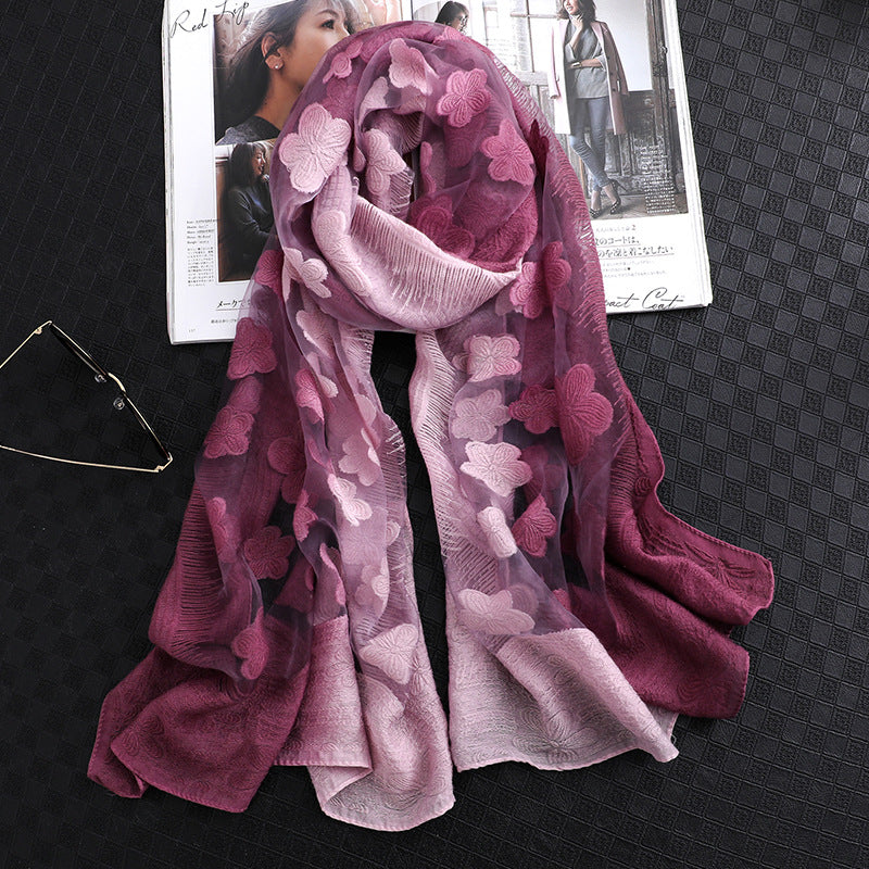 Floral Summer Sun Protection Scarf with Gradient Design