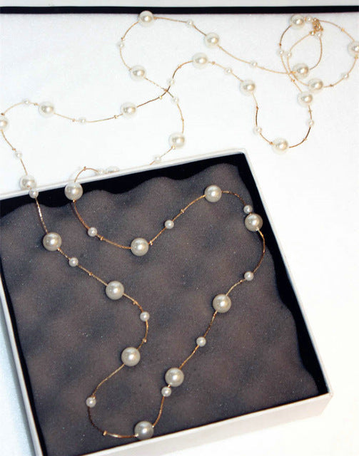 Classic Pearl-Like Sweater Chain Necklace for Women