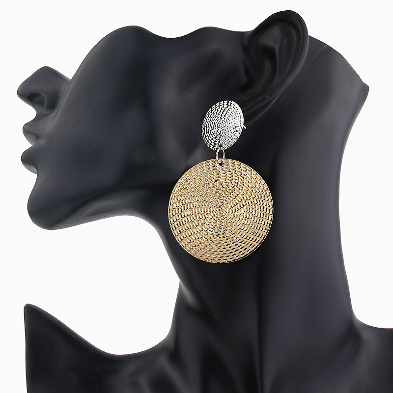 Exaggerated Circle Pendant Earrings with Colorful Studs