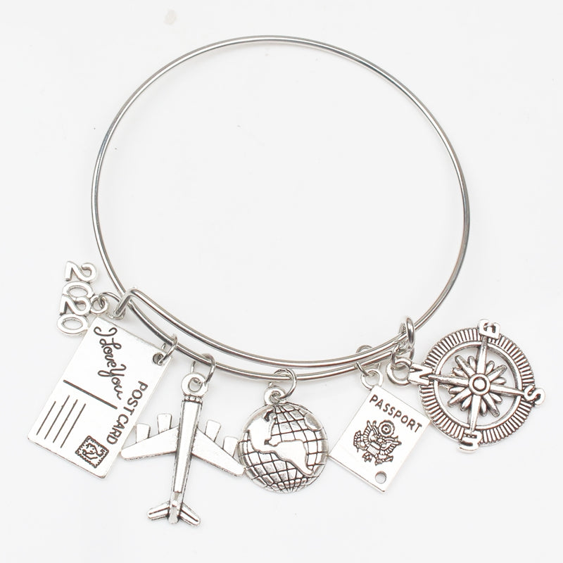 Alloy Travel Bracelet with Compass Pendant