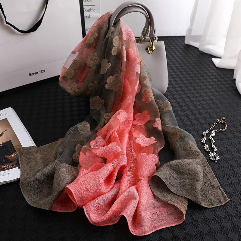 Floral Summer Sun Protection Scarf with Gradient Design