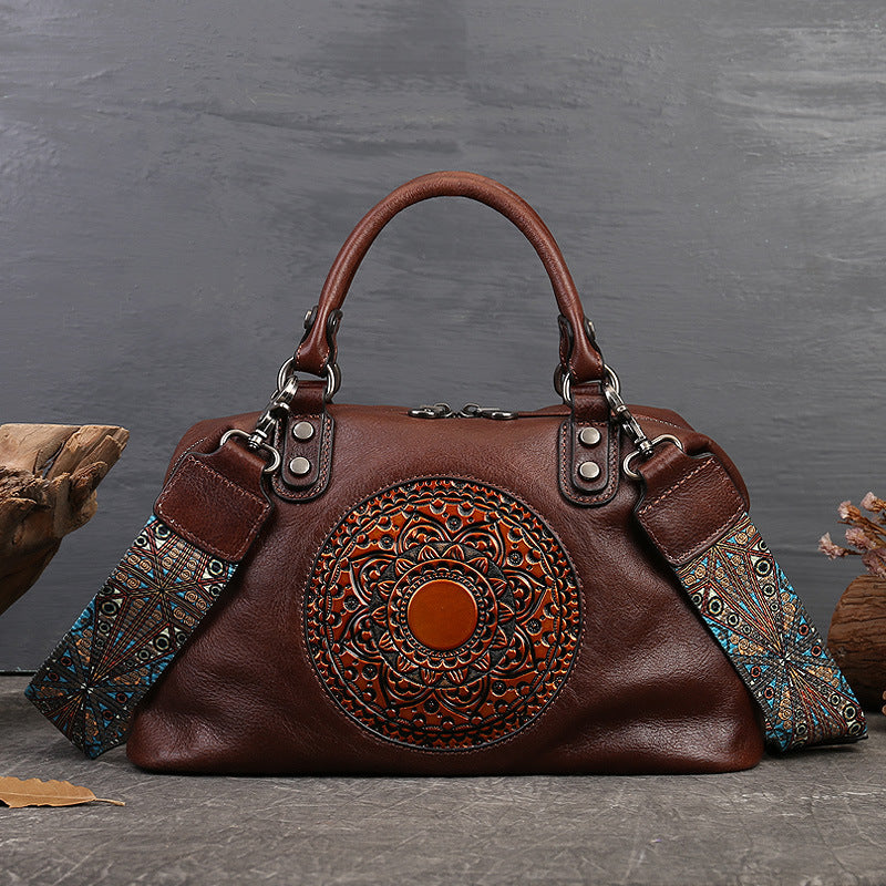 Large Capacity Women's Cowhide Zipper Shoulder Bag