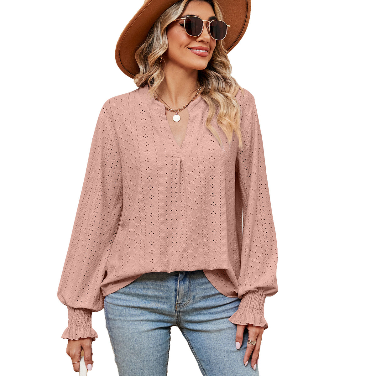 Women's Casual Loose V-Neck Long Sleeve T-Shirt