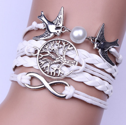 Vintage Peace Dove Pearl Tree of Life Infinity Bracelet