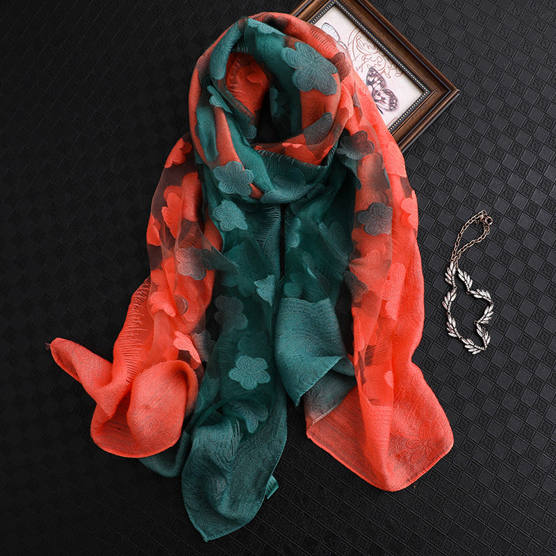 Floral Summer Sun Protection Scarf with Gradient Design
