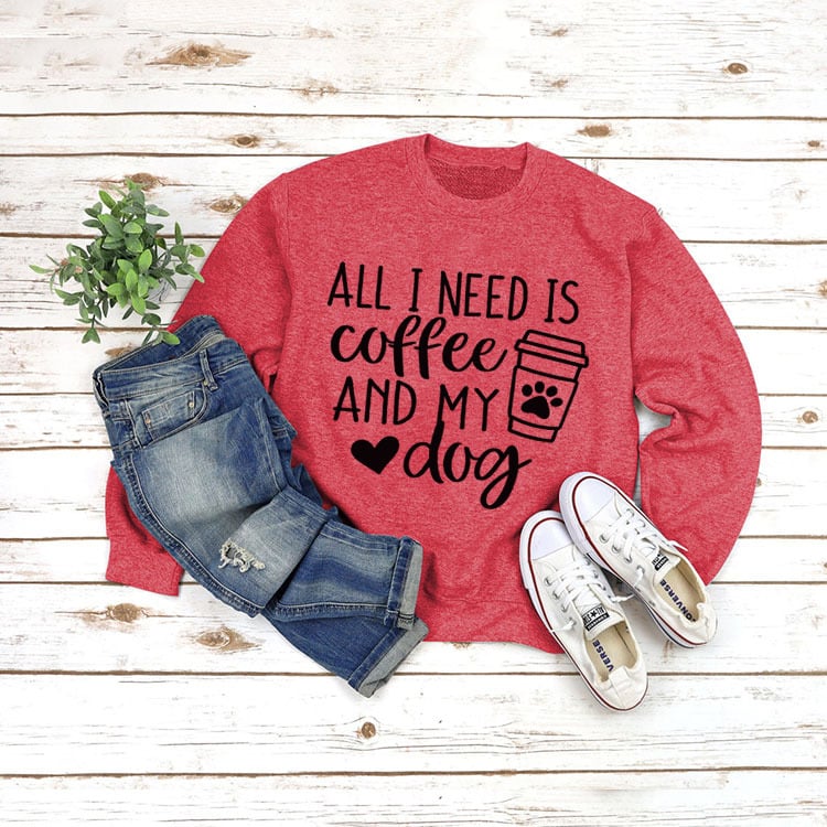 Round Neck Long Sleeve Pullover with ALL I NEED Print