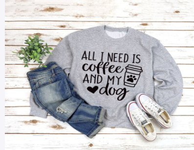 Round Neck Long Sleeve Pullover with ALL I NEED Print