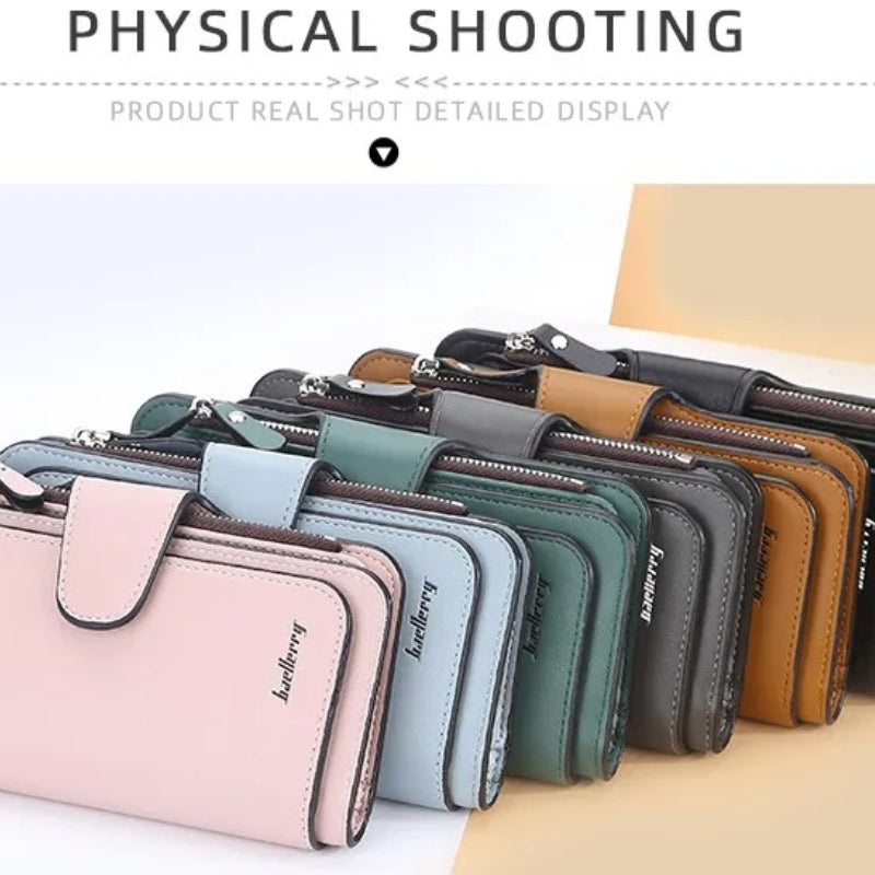 Women's Long Zipper Wallet with Card Slots and Buckle