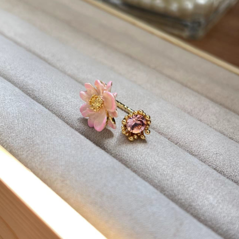 Three-Dimensional Flower Enamel Ring for Women