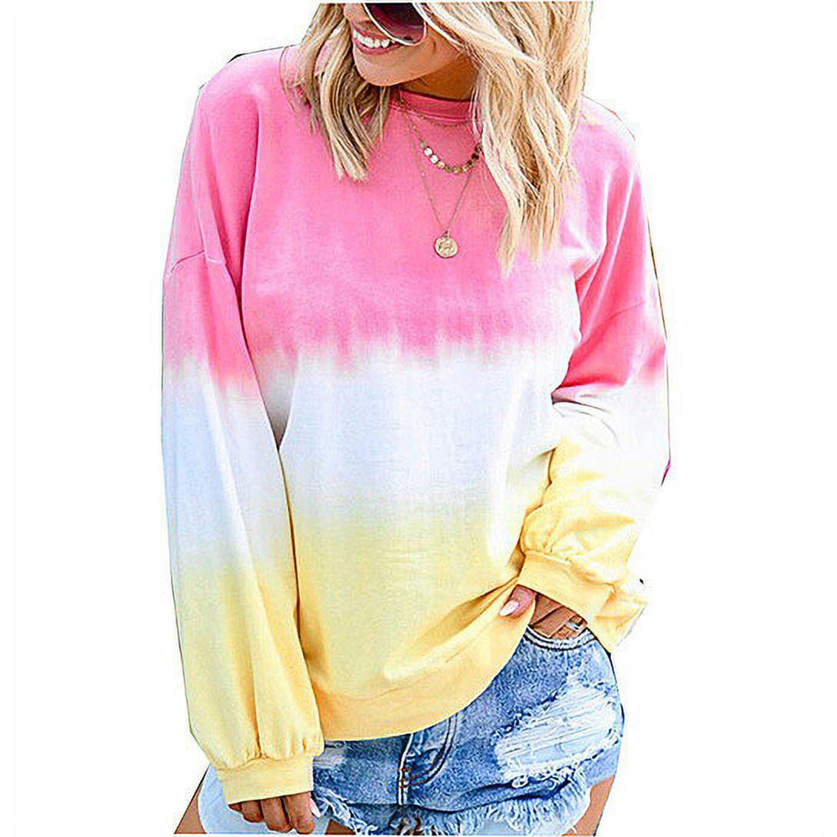 Women's Long Sleeve Rainbow Gradient Sweatshirt