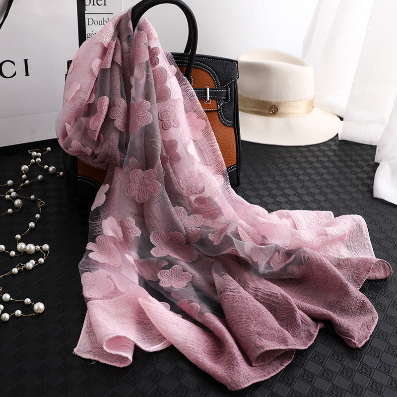 Floral Summer Sun Protection Scarf with Gradient Design