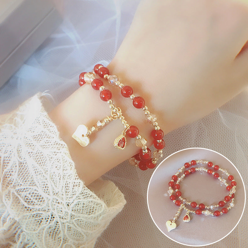 Strawberry Quartz Garnet Longevity Lock Bracelet