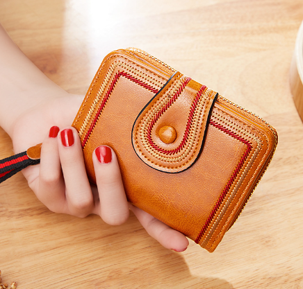 Retro Oil Wax Euro-American Multi-Slot Women's Purse