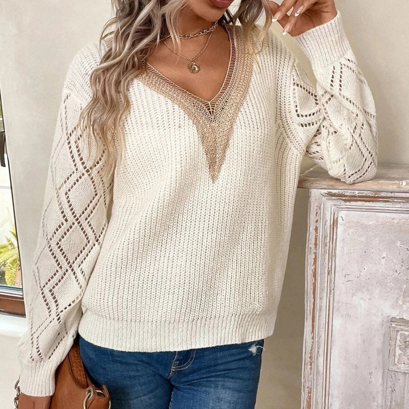 V-neck Loose Casual Pullover Sweater for Women