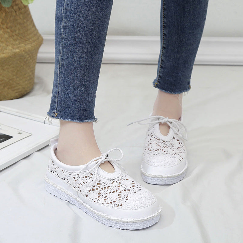 Artistic Retro Hollow Round-Toe Flat Shoes for Women